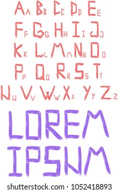 Watercolor vector red handwritten alphabet. Symbols made by brush. Eps10 for your design.