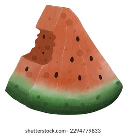 Wasserfarbige, vektorrote Wassermelonscheibe mit beiliegenden Stichen