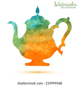 Watercolor vector retro teapot, tea time, isolated on white background. 