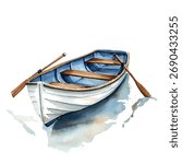 Watercolor vector of rowboat, isolated on a white background, rowboat painting