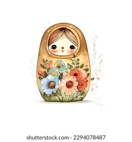 vector de acuarela Rusia matryoshka muñecas flores ruso Día de Rusia