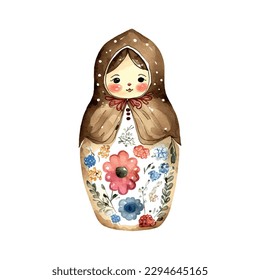 vector de acuarela Rusia matryoshka muñecas flores ruso Día de Rusia