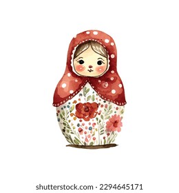 vector de acuarela Rusia matryoshka muñecas flores ruso Día de Rusia