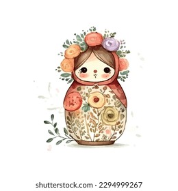 watercolor vector Russia matryoshka doll flowers Russian Day