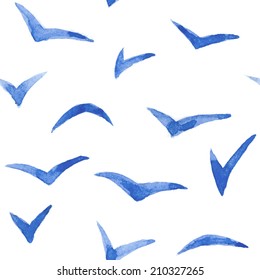 Watercolor vector seagulls seamless pattern on white background