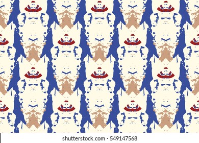 Watercolor Vector Seamless Background in Ethnic Style. Ikat Spring Endless Backdrop With Geometry Pattern. Tribal Exotic Allover Print.