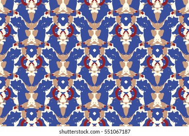 Watercolor Vector Seamless Background in Ethnic Style. Ikat Spring Endless Backdrop With Geometry Pattern. Tribal Exotic Allover Print.