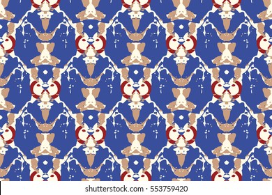 Watercolor Vector Seamless Background in Ethnic Style. Ikat Spring Endless Backdrop With Geometry Pattern. Tribal Exotic Allover Print.
