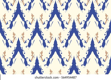 Watercolor Vector Seamless Background in Ethnic Style. Ikat Spring Endless Backdrop With Geometry Pattern. Tribal Exotic Allover Print.