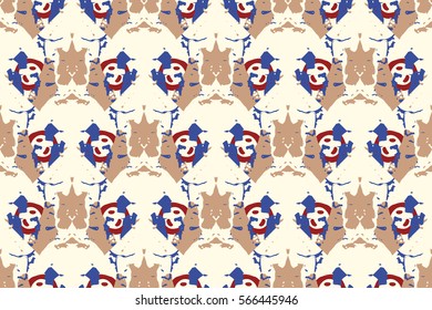 Watercolor Vector Seamless Background in Ethnic Style. Ikat Spring Endless Backdrop With Geometry Pattern. Tribal Exotic Allover Print.