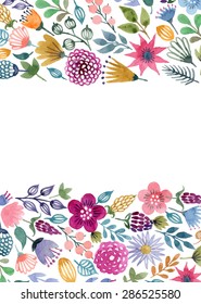 Watercolor vector seamless background with floral elements