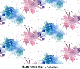 Watercolor vector seamless background with splashes