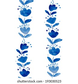 Watercolor vector  seamless borders with flowers and leaves.