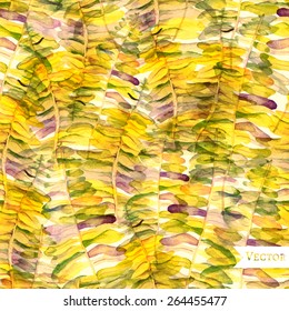 Watercolor vector seamless fern and palms pattern