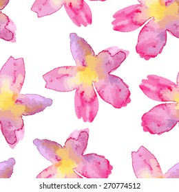 Watercolor vector seamless pattern with big flowers, bright floral aquarelle endless background, fashion print for fabric