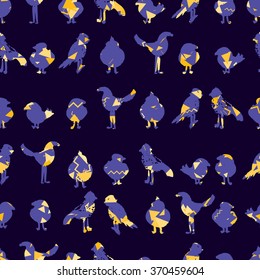 Watercolor vector seamless pattern with birds. Spring allover pattern with swallows, crowns and parrots. Repeating pattern with tropical birds.