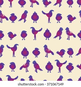 Watercolor vector seamless pattern with birds. Spring allover pattern with swallows, crowns and parrots. Repeating pattern with tropical birds.