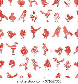 Watercolor vector seamless pattern with birds. Spring allover pattern with swallows, crowns and parrots. Repeating pattern with tropical birds.