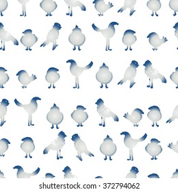 Watercolor vector seamless pattern with birds. Spring allover pattern with swallows, crowns and parrots. Repeating pattern with tropical birds.