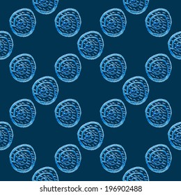 Watercolor vector seamless pattern with blue circles. 