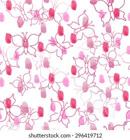 watercolor vector seamless pattern with butterfly