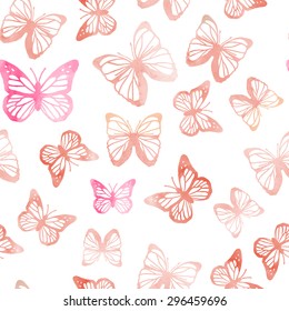 watercolor vector seamless pattern with butterfly