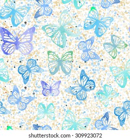 watercolor vector seamless pattern with butterfly and dots background 