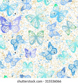 watercolor vector seamless pattern with butterfly and dots background 
