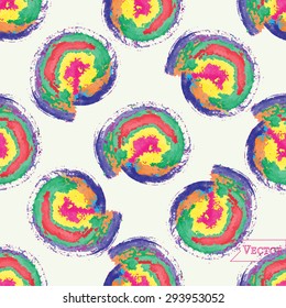 Watercolor vector seamless pattern with circles. Retro allover print with stylized animal skin print. 
