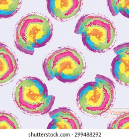 Watercolor vector seamless pattern with circles. Abstract hipster unusual allover print.