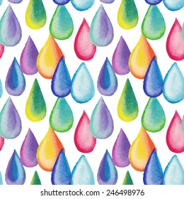 Watercolor vector seamless pattern. Colorful watercolor  drops isolated on white background. 