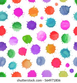 Watercolor vector seamless pattern. Colorful watercolor splashes isolated on white background.