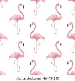 Watercolor vector seamless pattern with exotic flamingo. Summer decoration print for wrapping, wallpaper, fabric