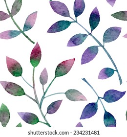 Watercolor vector seamless pattern with floral elements