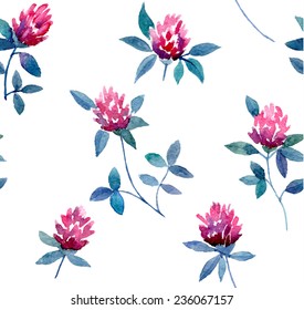 Watercolor vector seamless pattern with floral elements
