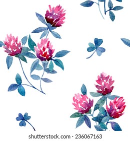 Watercolor vector seamless pattern with floral elements