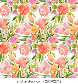 Padrão sem emenda do vetor de aquarela com elementos florais