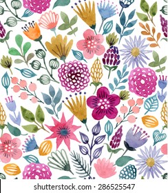 Watercolor vector seamless pattern with floral elements