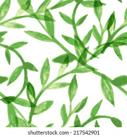 Watercolor vector seamless pattern with green leaves.