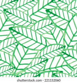 Watercolor vector seamless pattern with green leaves.
