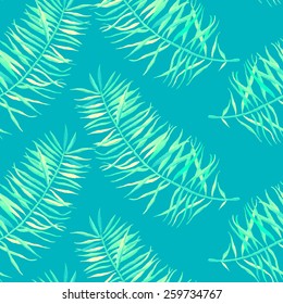 Watercolor vector seamless pattern with palm leaves.