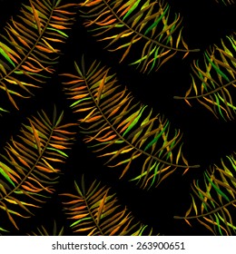 Watercolor vector seamless pattern with palm leaves.