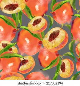 Watercolor vector seamless pattern of peach