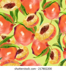 Watercolor vector seamless pattern of peach