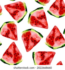 Vector de color de agua patrón sin fisuras con rodajas de sandía sobre fondo aislado blanco para imprimir en tela, papel de envoltura, cubiertas para portátiles