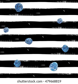 Watercolor vector seamless pattern with stripes and golden confetti. Dye striped background. Allover striped background for wallpapers and clothing.