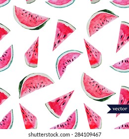 watercolor vector seamless pattern of watermelon  wedges