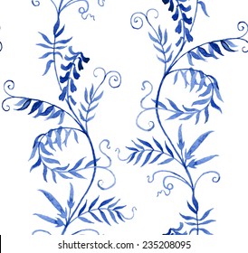 Watercolor vector seamless pattern with wild vetch