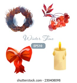 watercolor vector set for christmas wreath