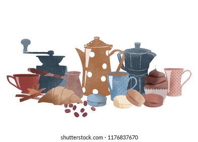 Watercolor vector set of coffee. 